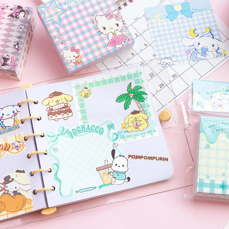 200PCS Sanrio Sticky Notes Hello Kitty Kuromi Cinnamoroll Kawaii Cartoon Anime Sticky Notes Thickened Student Message