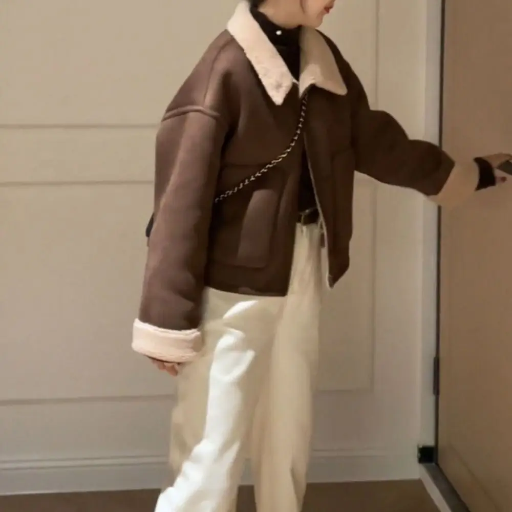 سترات غير رسمية بياقة مقلوبة وسميكة معطف قصير أنيق عتيق للتدفئة معطف على الطراز الكوري للخريف والشتاء #4