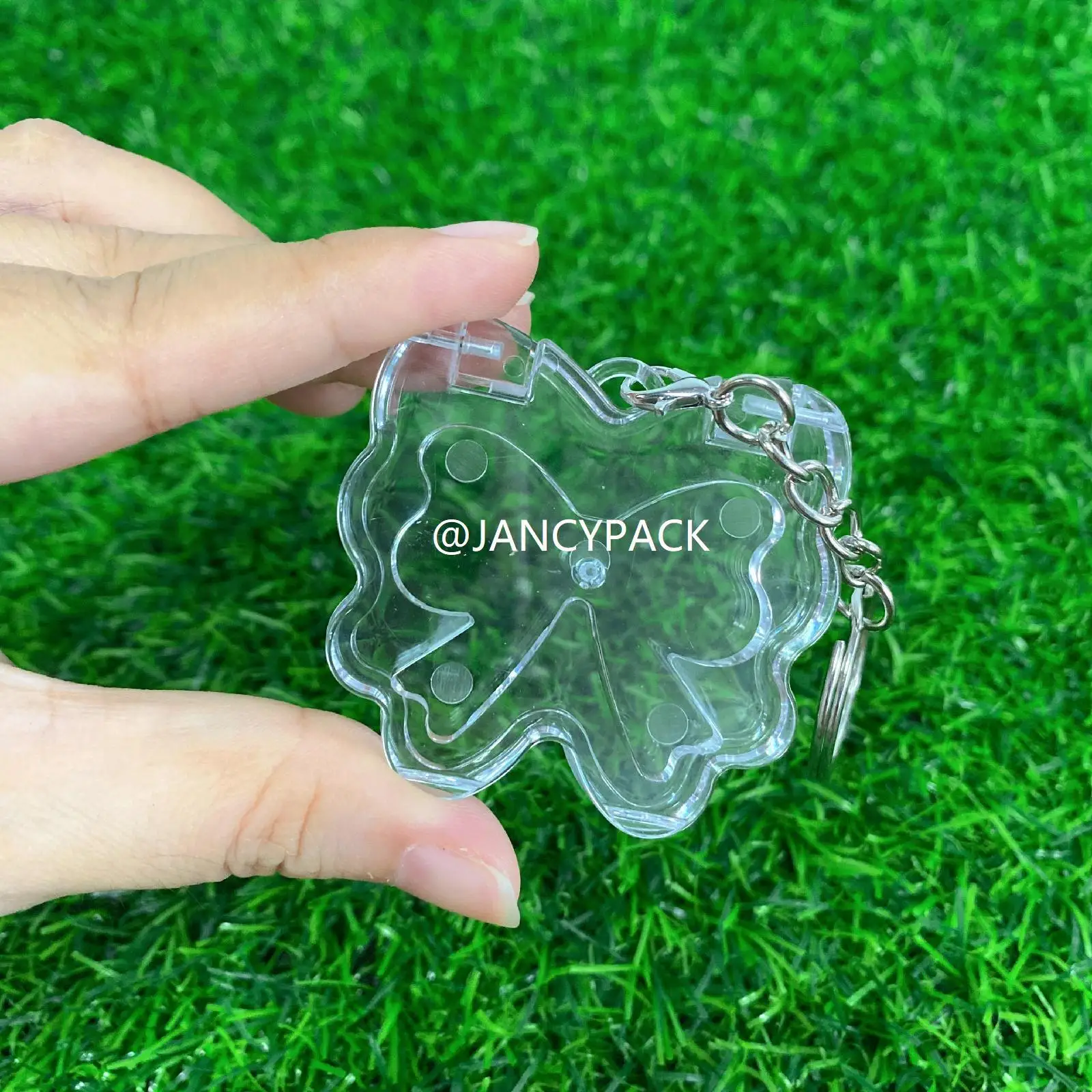 JANCY 2g totalmente transparente bonito borboleta embalagem vazia blush compacto pó caso recipiente blush com chaveiro