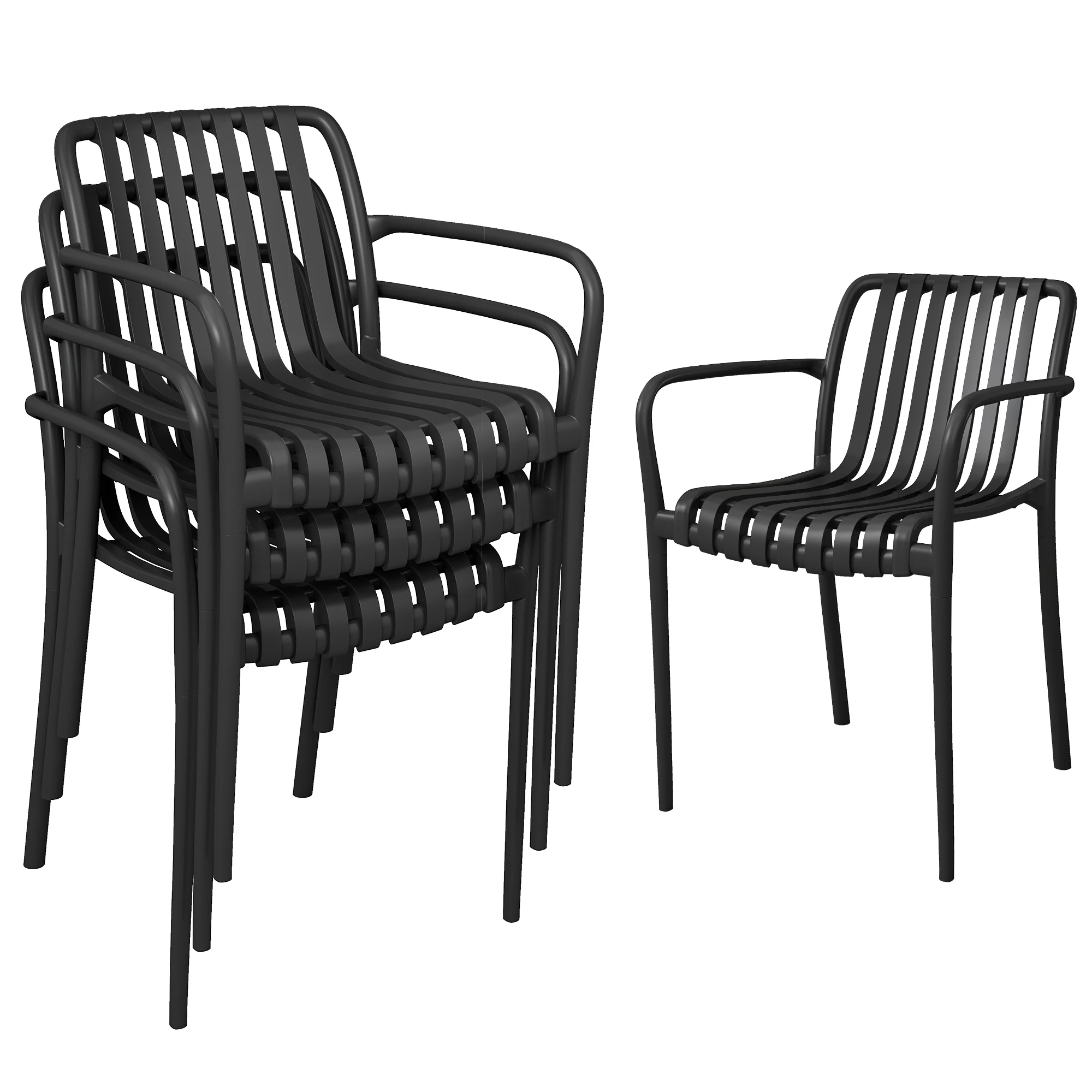 Outsunny Juego de 4 Sillas de Jardín Exterior Apilables Respaldo Curvado Negro