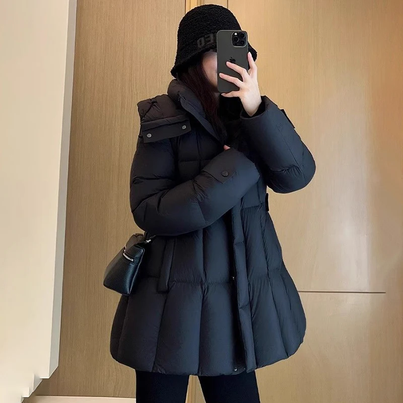 2023 neue Winter Unten Baumwolle Gefütterte Jacke frauen Mantel Abnehmen Taille Mit Kapuze Baumwolle Jacke Mode Warme Thicke Parka