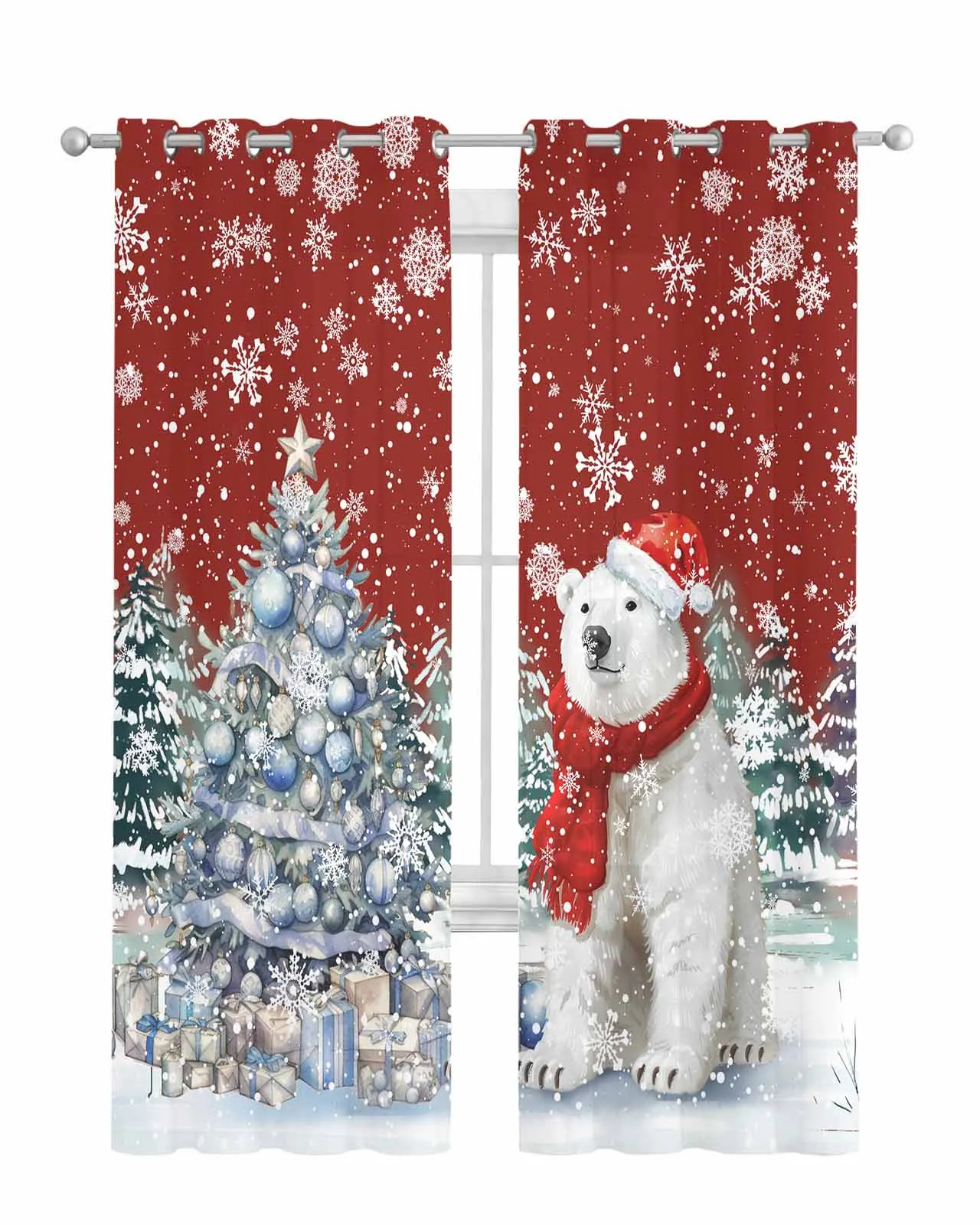 Christmas Snowflakes Retro Koala Curtain Tulle Curtains For Living Room Kitchen Window Treatments Voile Curtains