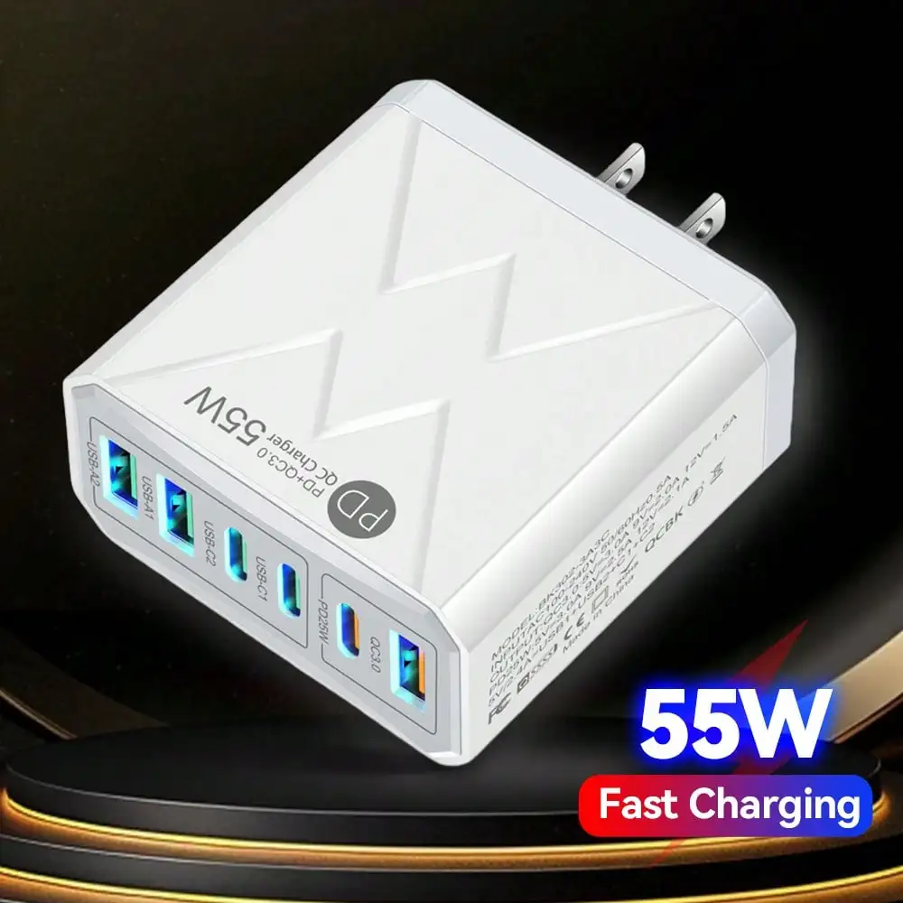 

55w Fast Charge USB Mobile Phone Charger, Adaptor Compatible With Smartphone, Lightweight Travel Charger, Easy To Carry Fast Charging