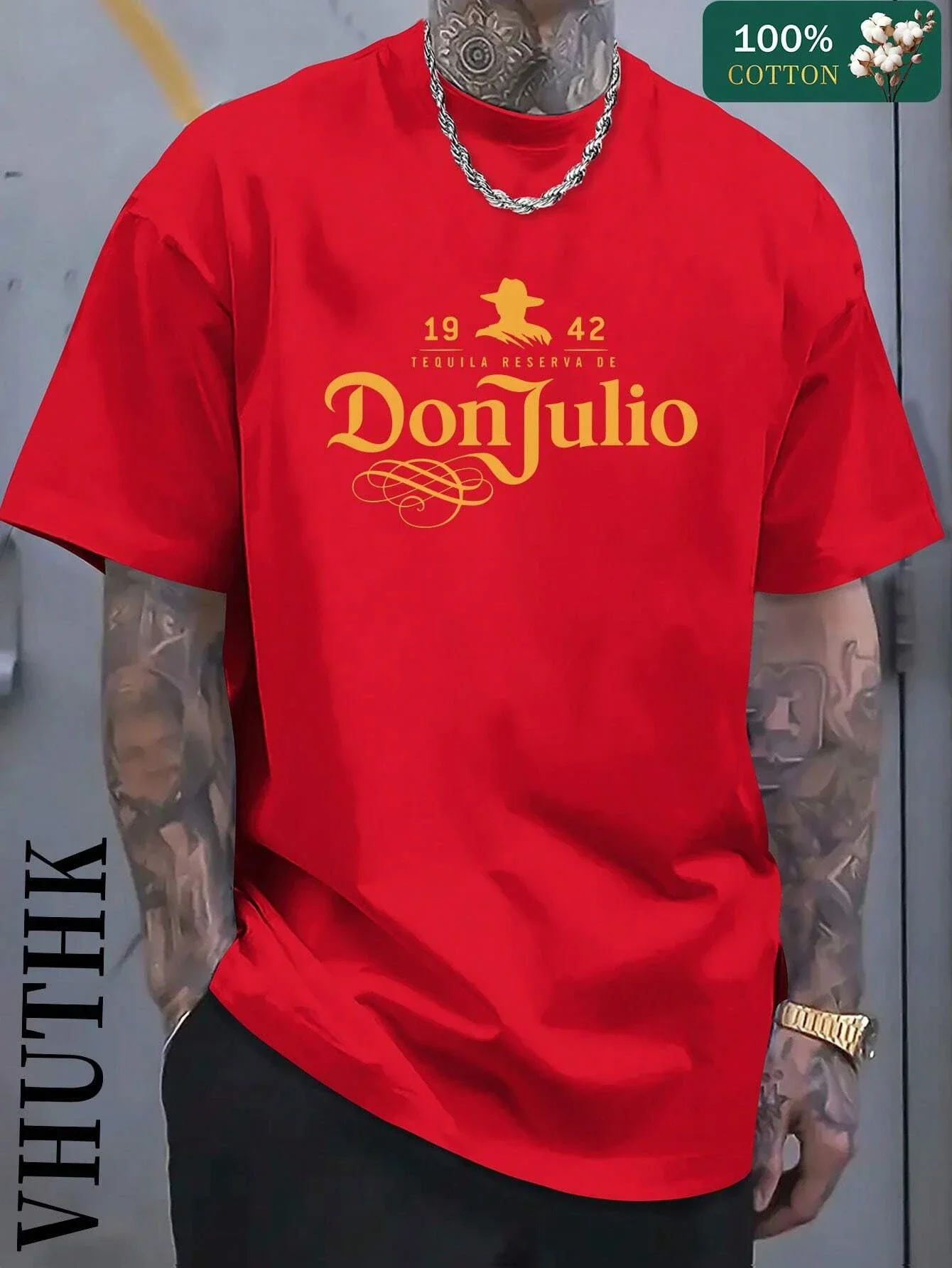 تي شيرت Don Julio Tequila أسود وأبيض وأحمر كحلي 19 42 Reserva De Print مع ماركة Sombrero Graphic Vhuthk ملابس شارع قطنية للجنسين