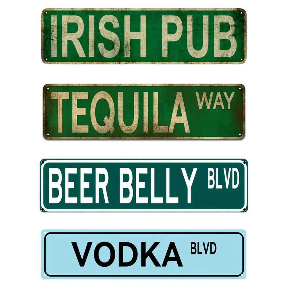 Irish Pub Street Sign - Beer Belly Blvd- Tin Sign, Tequila Vintage Metal Art for Home Bar Cafe Garage Farmhouse Wall Decor Gift