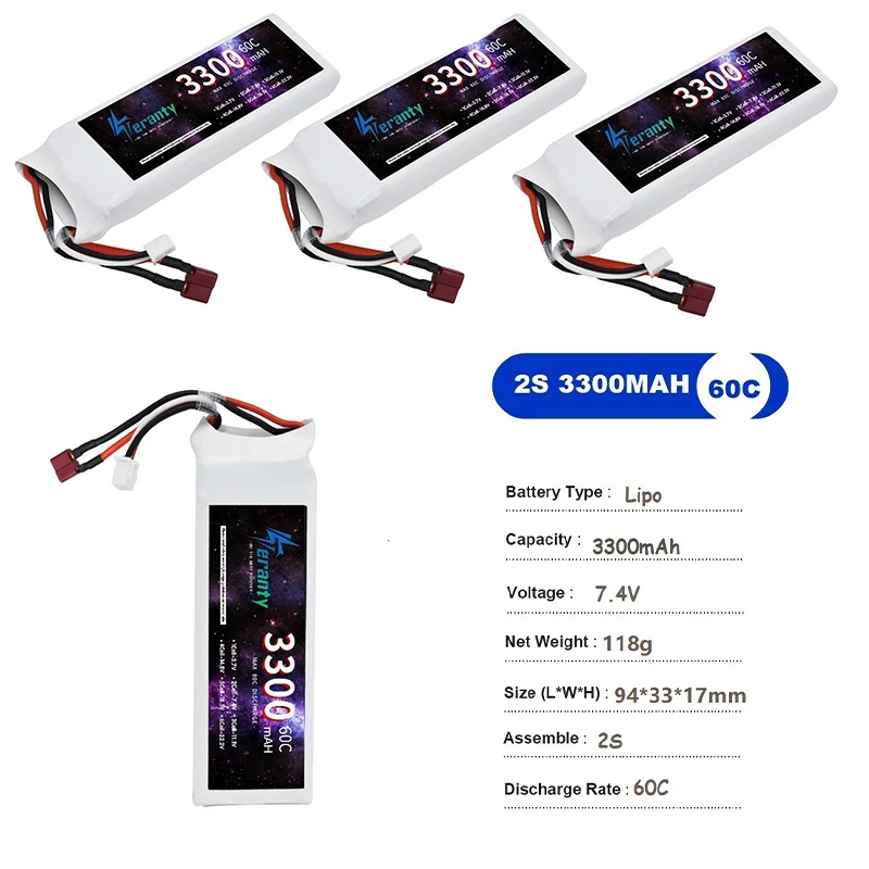 

HIGH POWER RC Car Lipo Battery 7.4V 3300mAh Max 60C for Wltoys 124017 124007 RC Car Upgrade Part 2s 7.4v Battery for Wltoys