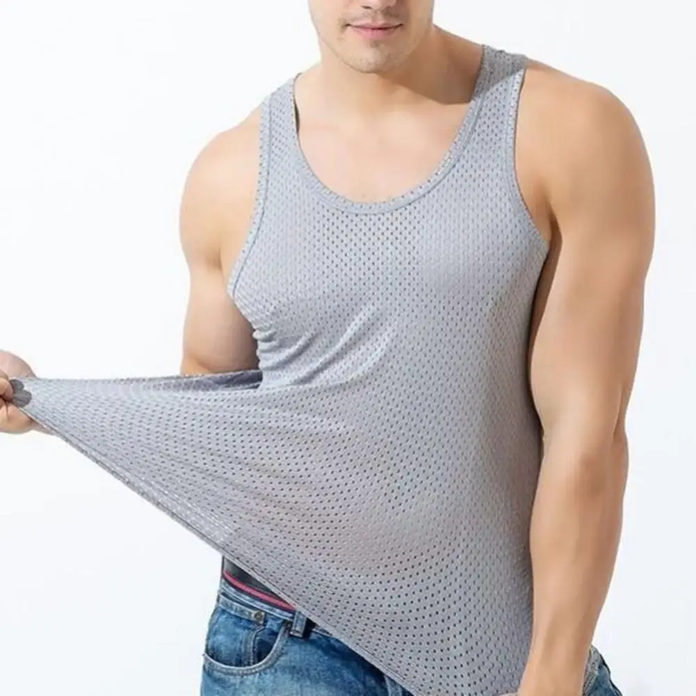 Mesh Hole O Neck Hollow Out canotta da uomo asciugatura rapida foro in rete magliette senza maniche traspiranti 2023 Summer Cool Vest Beach Tanks