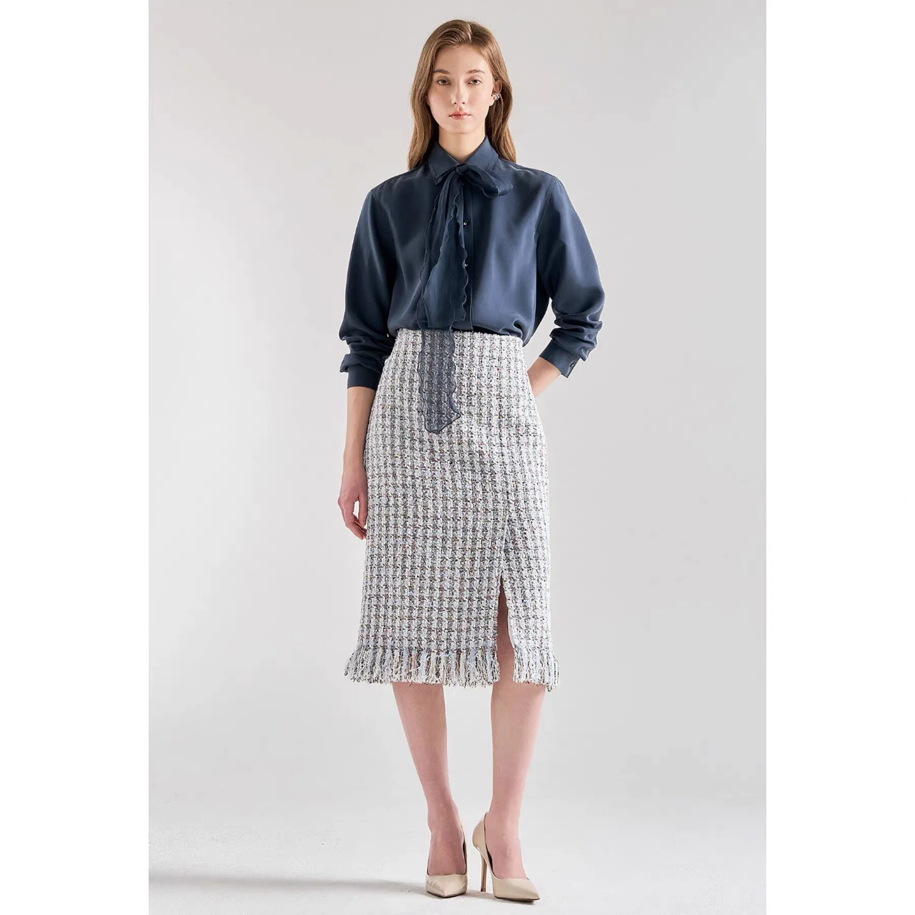 

Slimming Effect Shirt Lemon Remote LAN26 Spring Personality Collar Detachable Sash Design Sweet Versatile Slimming Shirt