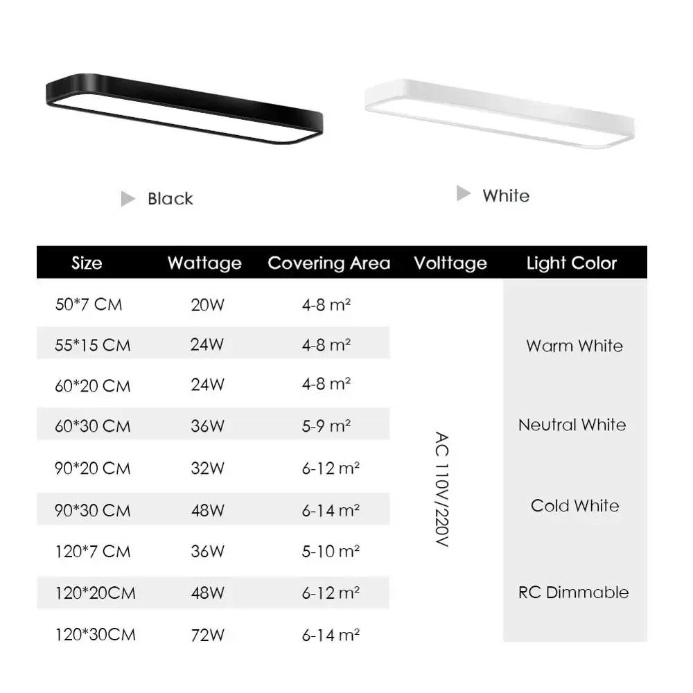 Modern LED Ceiling Light Lamp Lighting Fixture Rectangle Living Room Office Surface Mount Bedroom 220V 110V Panel Remote Control