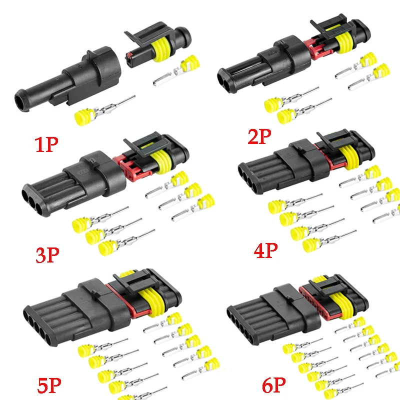 2sets/5sets Way AMP Super Seal Pins HID Waterproof Electrical Wire Connector Plug for Car Waterproof Connector 1/2/3/4/5/6 Pins