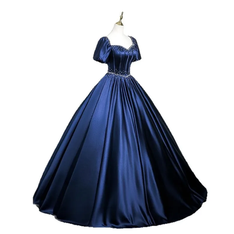 패션 스트랩 이브닝 드레스 2026 신상 봄 고급 프렌치 스타일 사교계 성인 드레스 새틴 우아한 드레스 딥 V넥