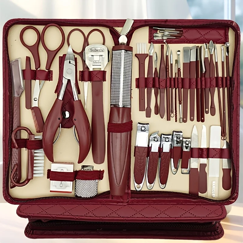Set professionale per manicure e pedicure da 42 pezzi |   Tagliaunghie in acciaio inossidabile, pinze per cuticole, custodia da viaggio portatile, strumenti di bellezza