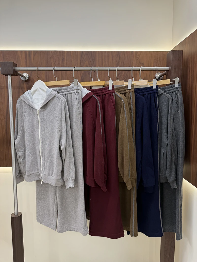 Casual 2‑Piece Tracksuit for Women Zip‑Up Hoodie Jacket and Wide Leg Sweatpants Set
