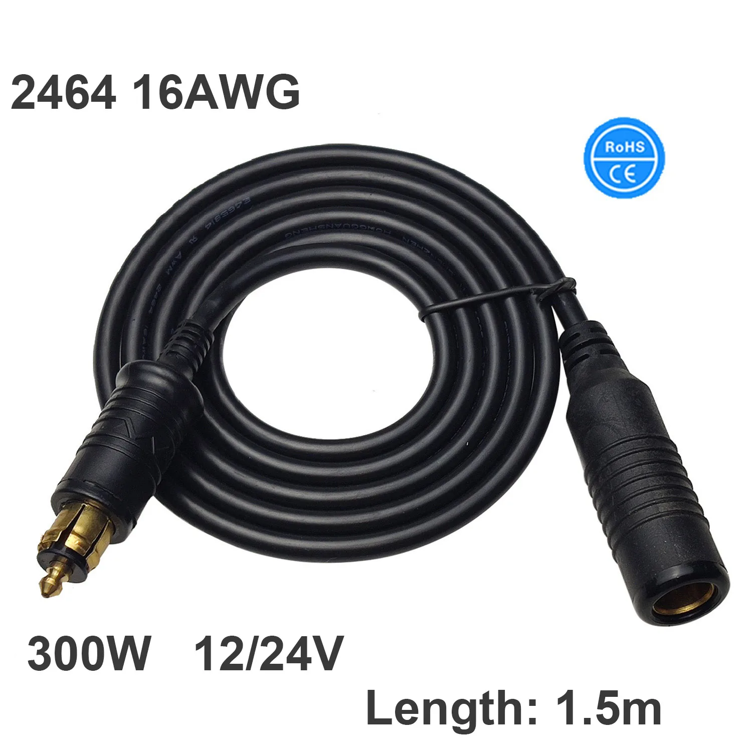 1pc 16AWG 12V Power Extension Cable 1.5M for BMW Car Motorcycle Hella Merit 300W 13A Socket Plug Charger Lead Wire Copper