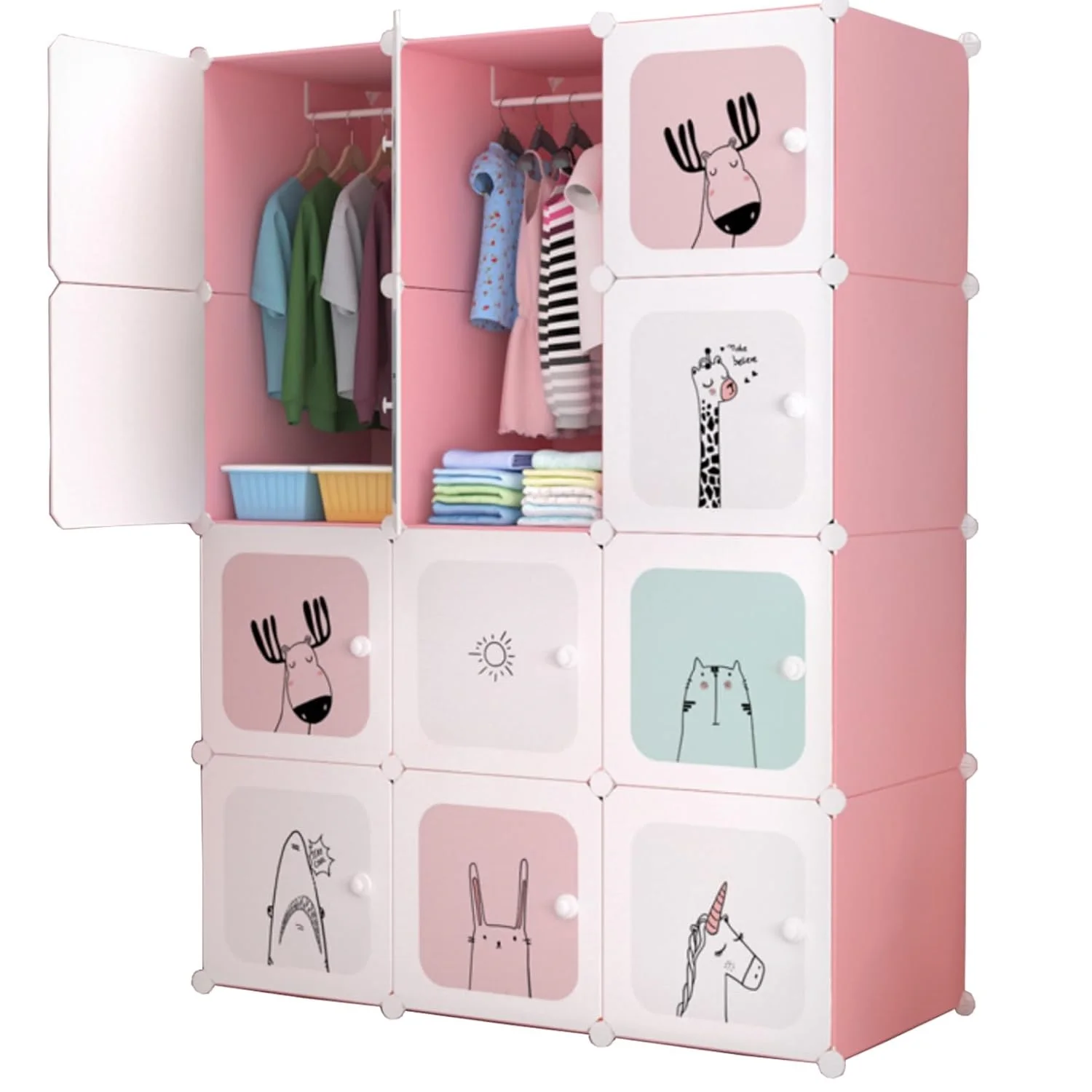 Modularer Kinderschrank mit 12 rosa/blauen Polypropylen-Würfeln