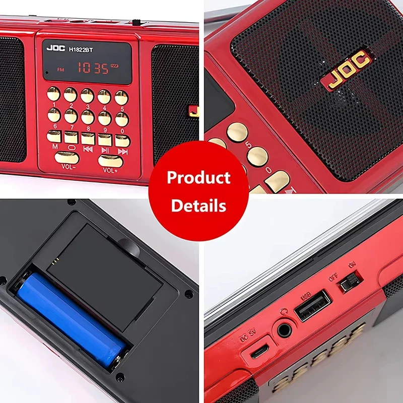 Altavoz inalámbrico de Radio FM estéreo portátil, altavoz USB compatible con Bluetooth con receptor FM, batería recargable, compatible con tarjeta TF