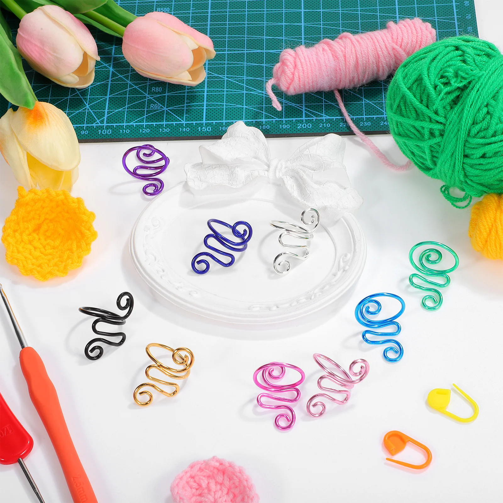 

9Pcs Crochet Rings Yarn Guide Finger Loops Adjustable Tension Rings for Knitting Crocheting Yarn Holder Smooth Surface