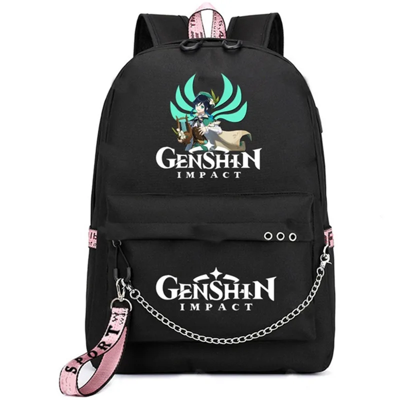 Anime Genshin Impact USB Backpack for School Girls Teenager Student Rucksack Casual Women Camping Bags Travel Laptop Backpack