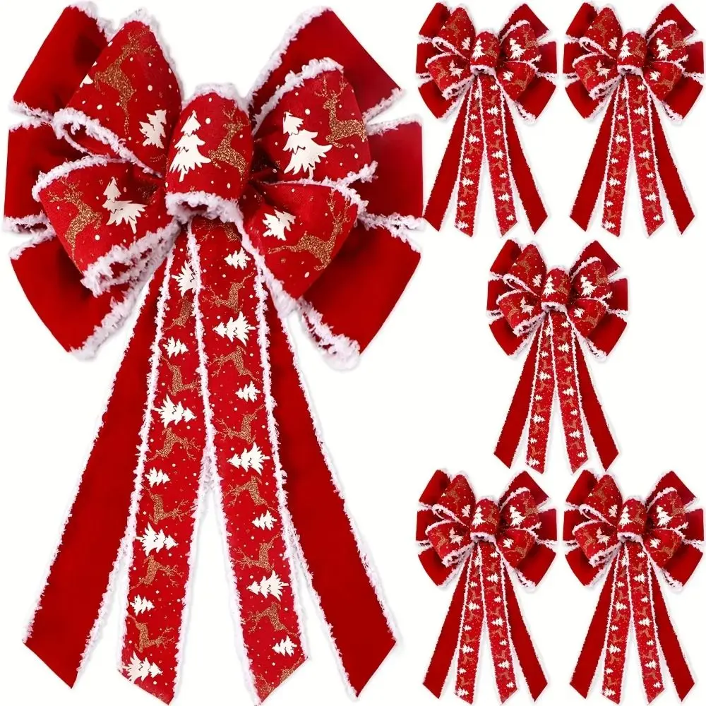 New Extra Large Christmas Wreath Bows Red Velvet Snowflake Bows Outdoor Glitter Elk Design Christmas Tree Pendant