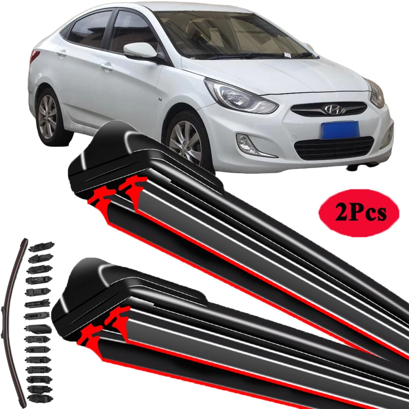 For Hyundai Verna i25 Accent Solaris Grand Avega RB RC 2011~2018 Front Wiper Blades Boneless Frameless Rubber Cleaning U J Hook