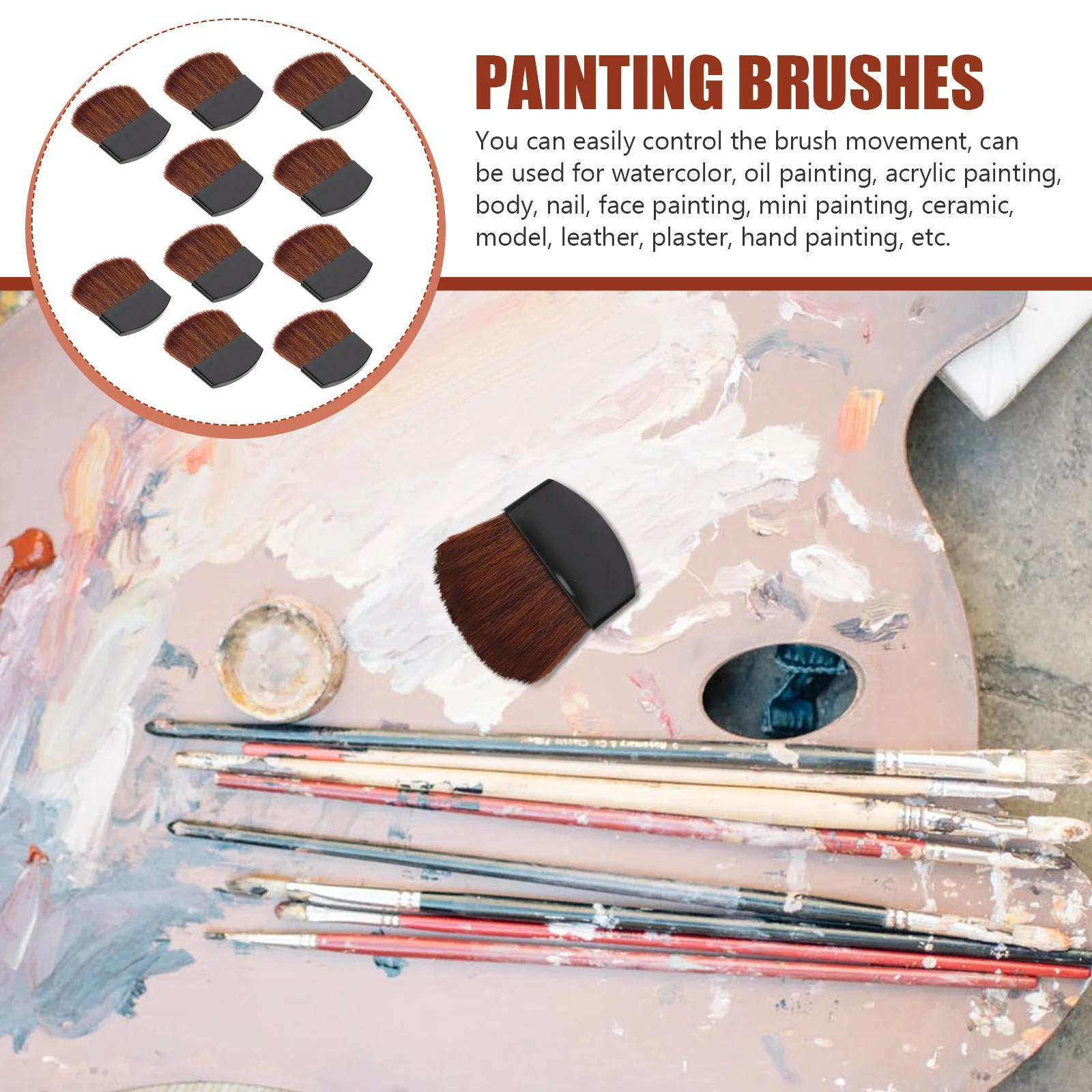 

10pcs Paint Brush Set Premium Wood Fiber For Gouache Watercolor Oil Painting Artist Supply Portable Drawing Tool