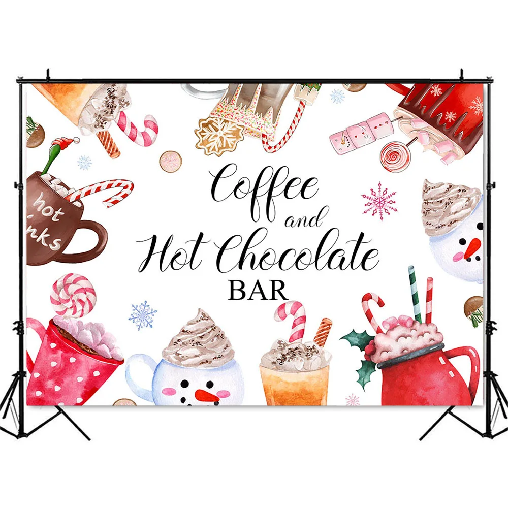 Hot chocolate Bar Backdrop Coffee Theme Birthday Photo Background Winter Snowflake Portrait Backdrop for Photographic Props