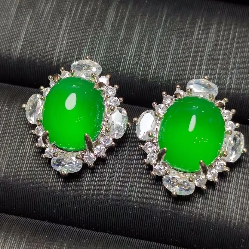 Fashion natural high-ice kind of king green chalcedony earrings