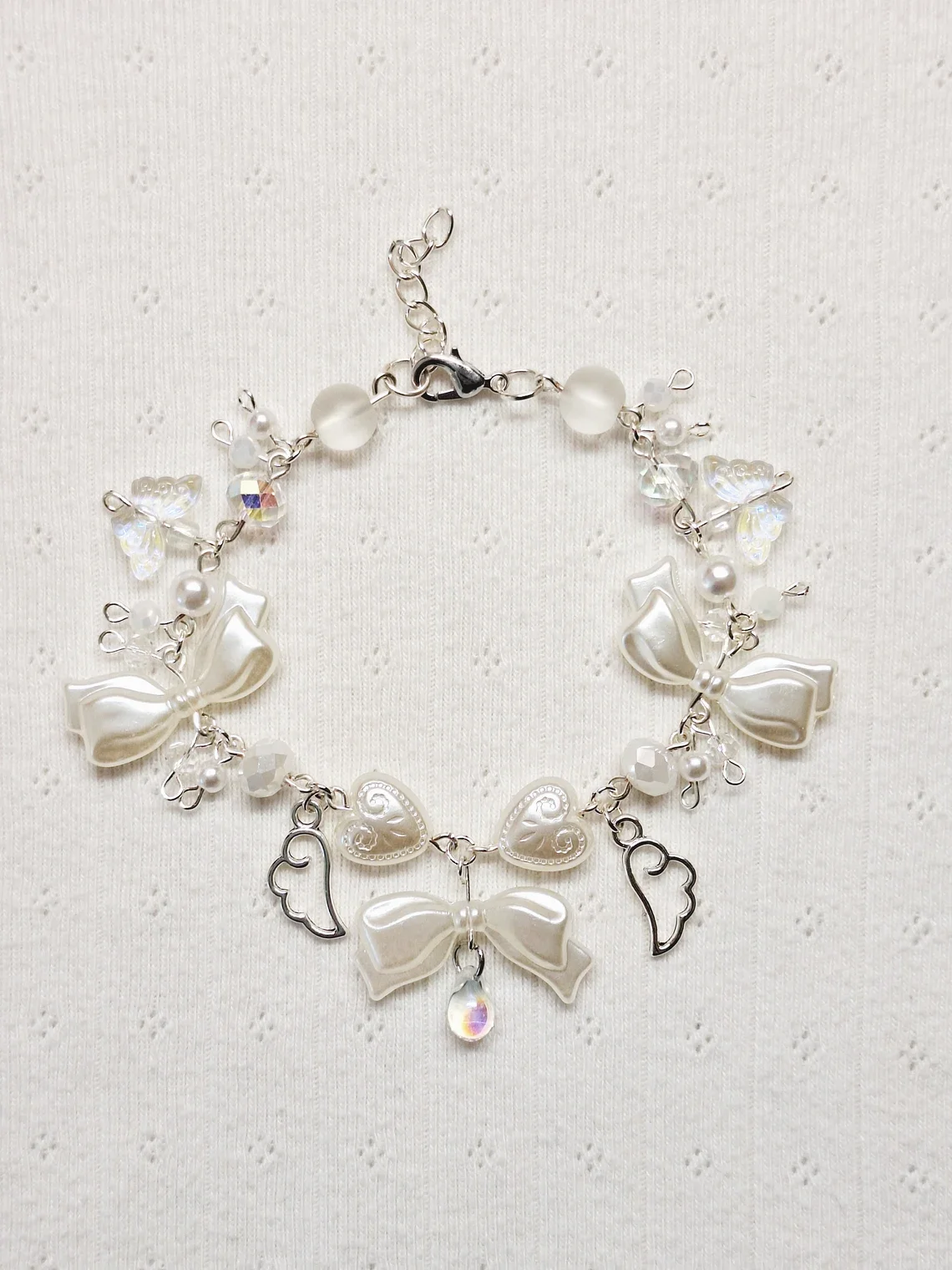 White Angel Bow Bracelet | Angelcore, Y2K Pendant Bracelet | Cute Fairycore Coquette Jewelry | Gift for Her