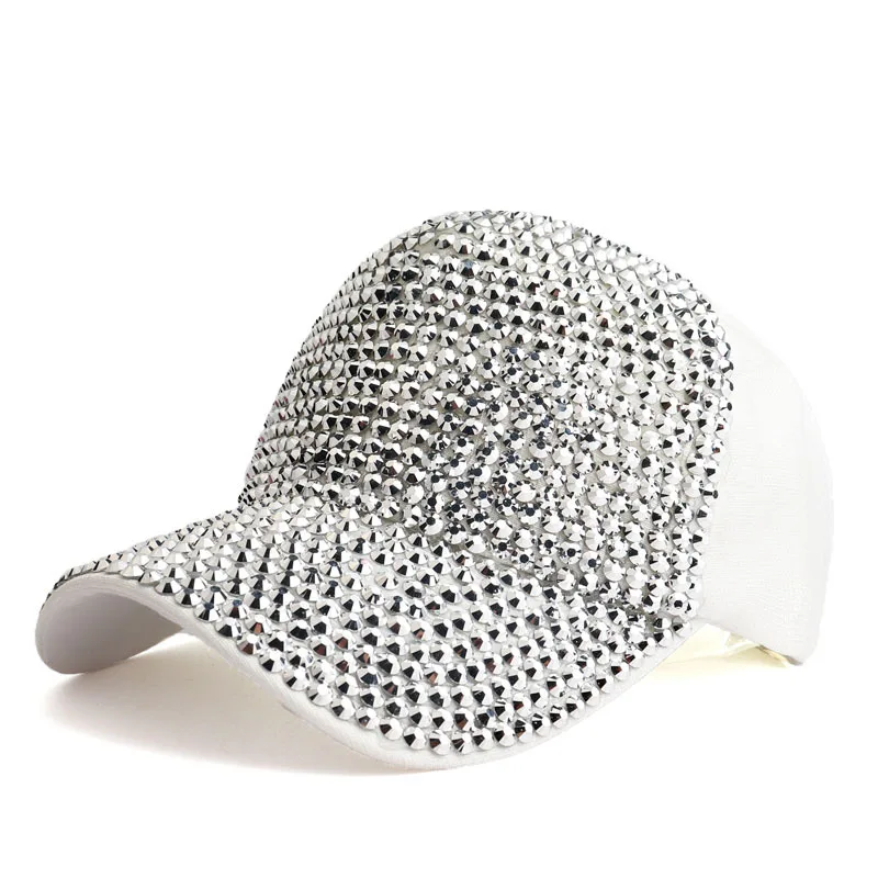 

Wholesale Customize Women's White Stone Bling Baseball Cap Summer Rhinestone Embellished Hat