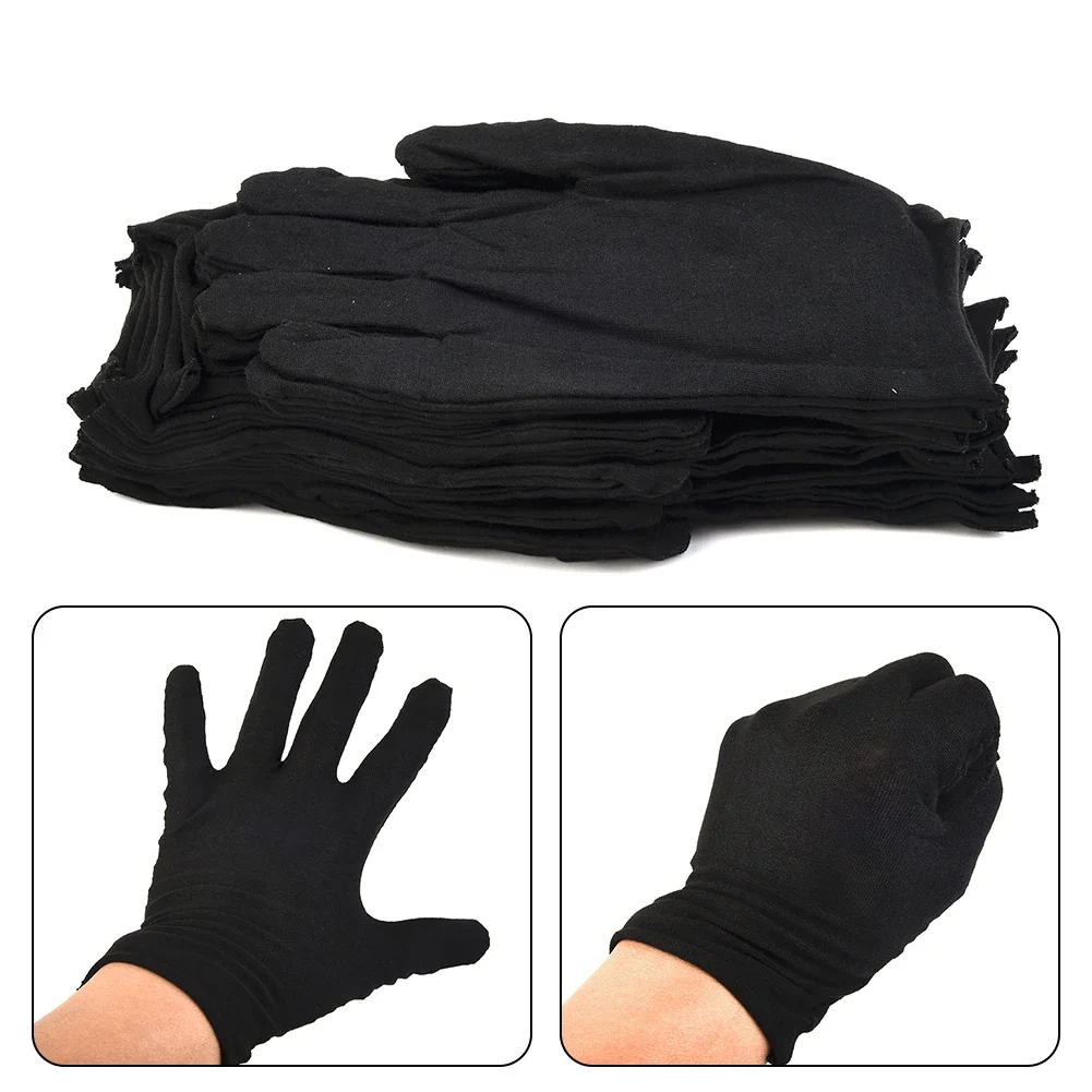 12Pairs Black Cotton Gloves Soft Large Sensitive Cleaning Dry Moisturizing Hand Protection Household Protective Gloves Kitchens