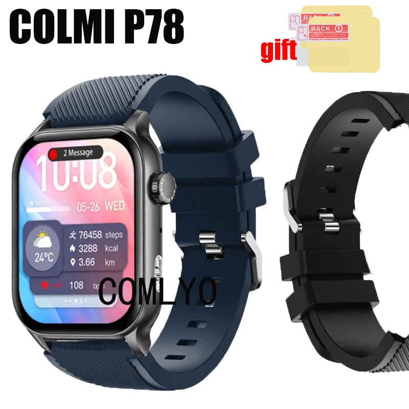 3 em 1 para colmi p78 pulseira de relógio inteligente feminino masculino pulseira de silicone cinto esportivo filme protetor de tela