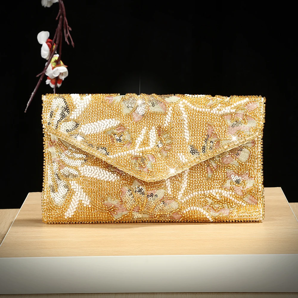 

New handmade embroidered versatile evening dress bag with detachable chain shoulder crossbody bag