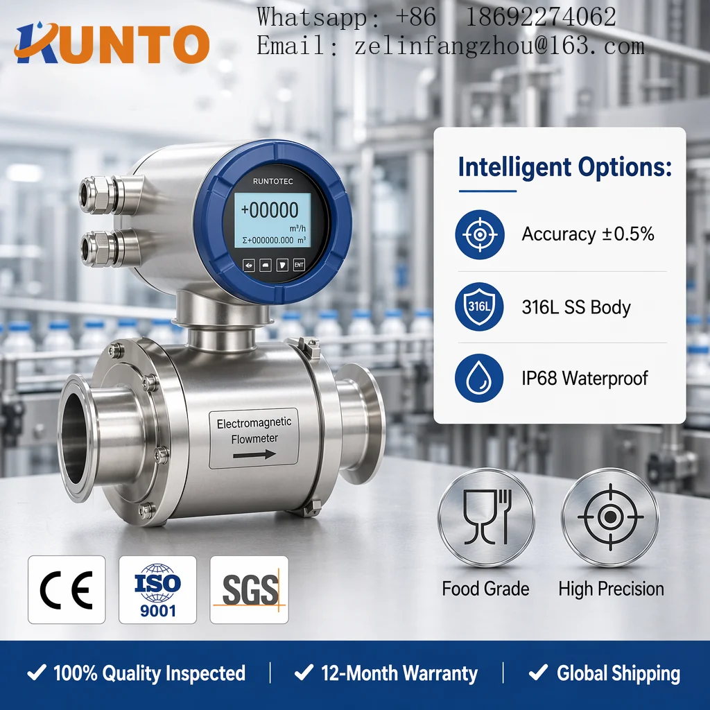316L Stainless Steel Sanitary Electromagnetic Flow Meter 0.5% Accuracy Food Grade Beverage Juice Milk CIP CE ISO Pro
