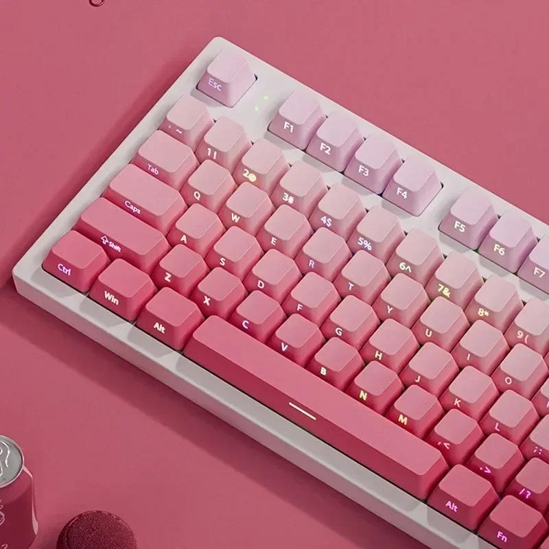 Sweeten Your Setup: Strawberry Pink 133 Keys PBT Double Shot Keycaps, Cherry Profile Side Printed Shine Through Keycaps for MX S