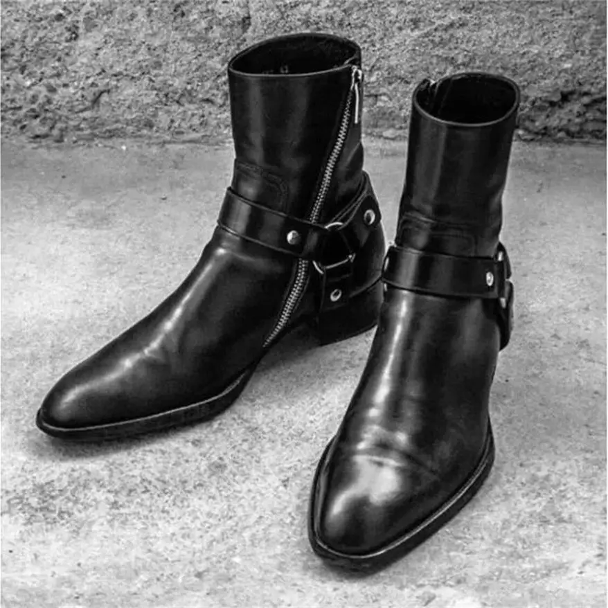 Handmade Factory Cow Leather  Buckle Strap Chelsea Waytt Harris Western Wedge Cheslea Boots
