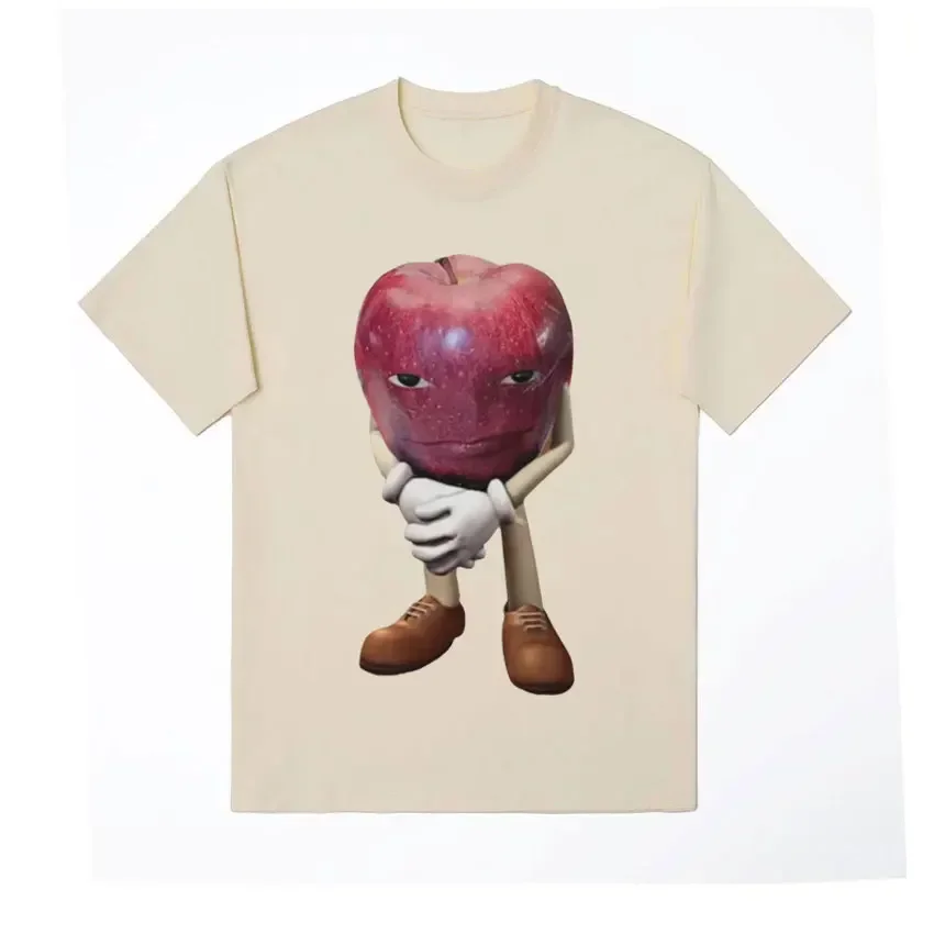 Kaos Katun Kualitas Tinggi Pria, T-shirt Atasan Lengan Pendek Kasual Retro Apple Dengan Wajah Meme Uniseks  Tee Shirt Streetwear