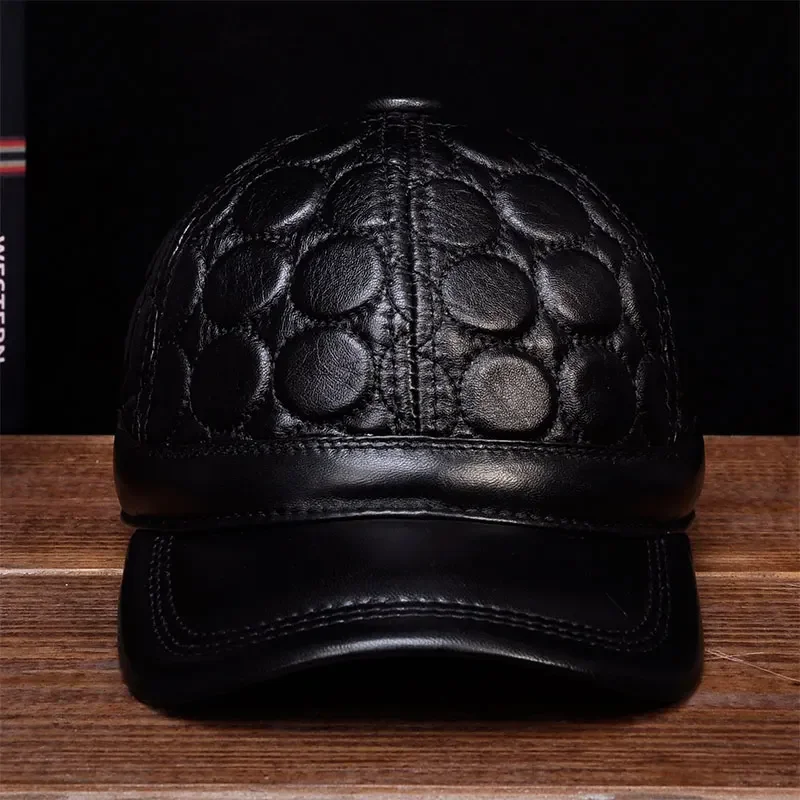 Pudi Men Genuine Cow Leather Cowboy Hat Male Male Winter Outdoor Warm Baseball Caps HL122