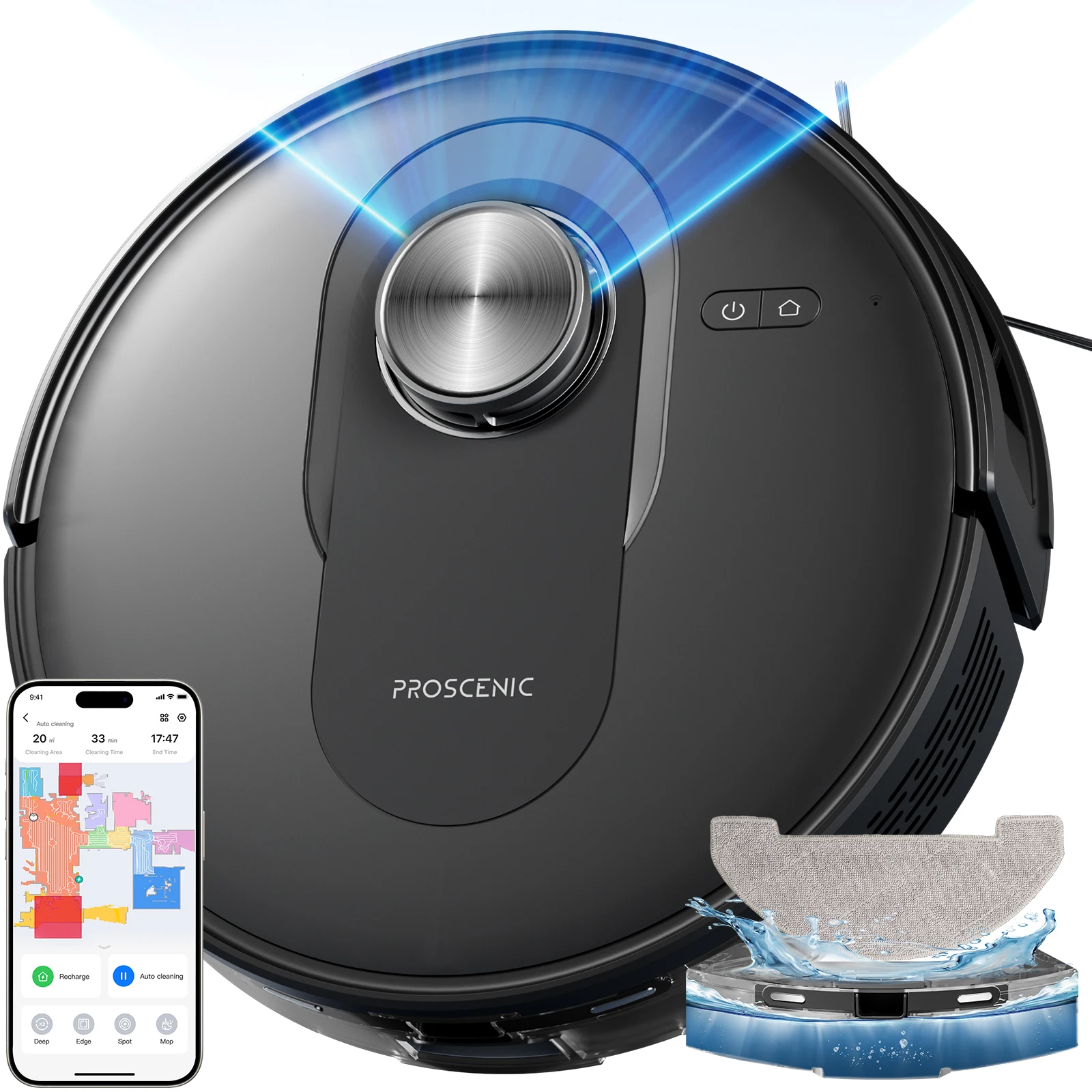 Proscenic Q8 Robot Vacuum Cleaner 4200Pa Ultra Strong Robotic Lidar Nav, 200Min Runtime, Automatic Self-Charging, App Control