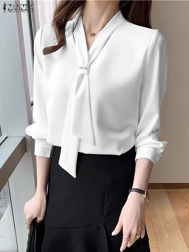 

ZANZEA Women's Fashion Blouse Autumn Long Sleeve Bandage Casual Solid Tunic Tops Streetwear Elegant Office Lady Blusas Shirts