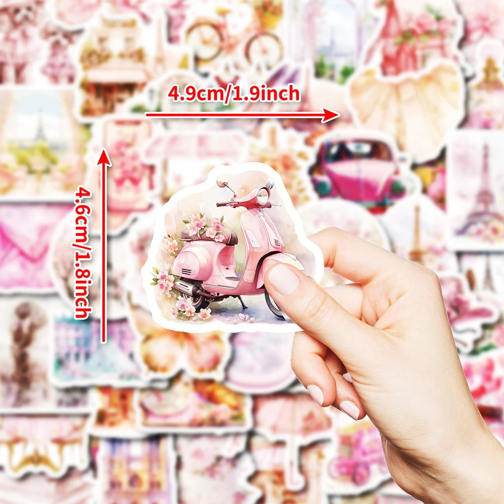 10/30/50pcs Cute Pink Romantic Paris Stickers Aesthetic Decals Notebook Laptop Phone Suitcase Girl Cartoon Sticker for Kids Toy