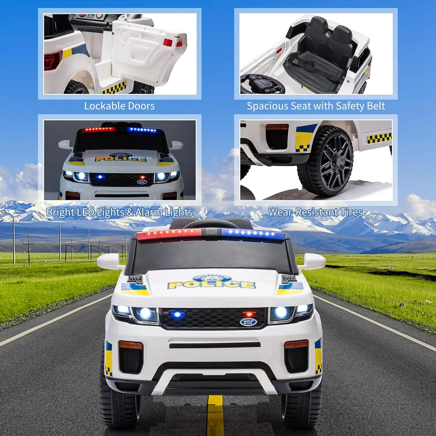 12V Kids Ride On Police Car SUV Toddlers Electric Cars Battery Operated Ride On Toy with 2.4G Remote Control, Megaphone, Light