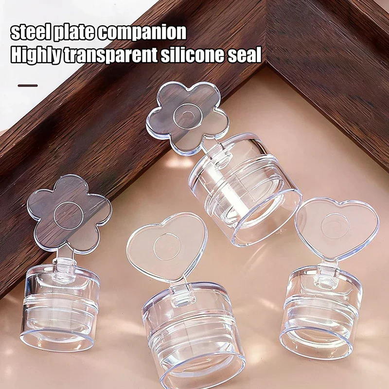 Transparent Nail Stamper With Scraper Heart Flowers Shaped Jelly Silicone Head Stamp For French Nails Printing