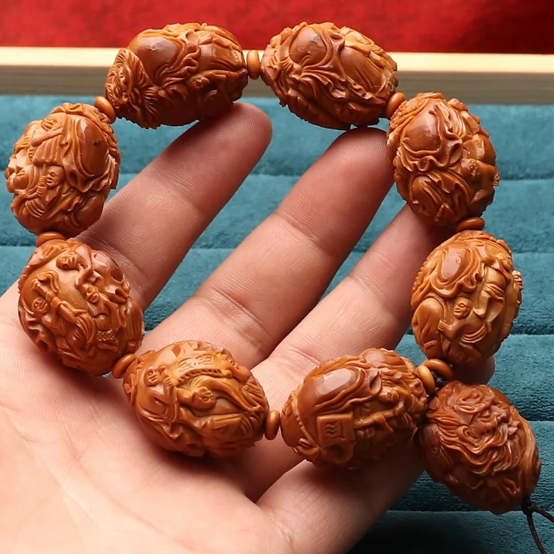 2.2 Large Seeds Handmade Full of Knife Marks Old Materials Olive Nut Carved the Chinese Buste Bracelet Ghost King Handheld