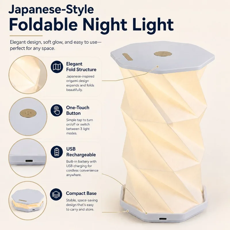 

Simple Night Light Folded Paper Light Warm and Romantic Folding Table Lamp Decoration Bedroom Bedside Atmosphere Light