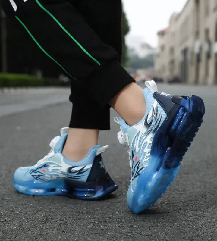 Children's Running Shoes Rotating Buckle Lightweight Outdoor Sports Walking Shoes Breathable Non-Slip Casual Sneakers for Kids