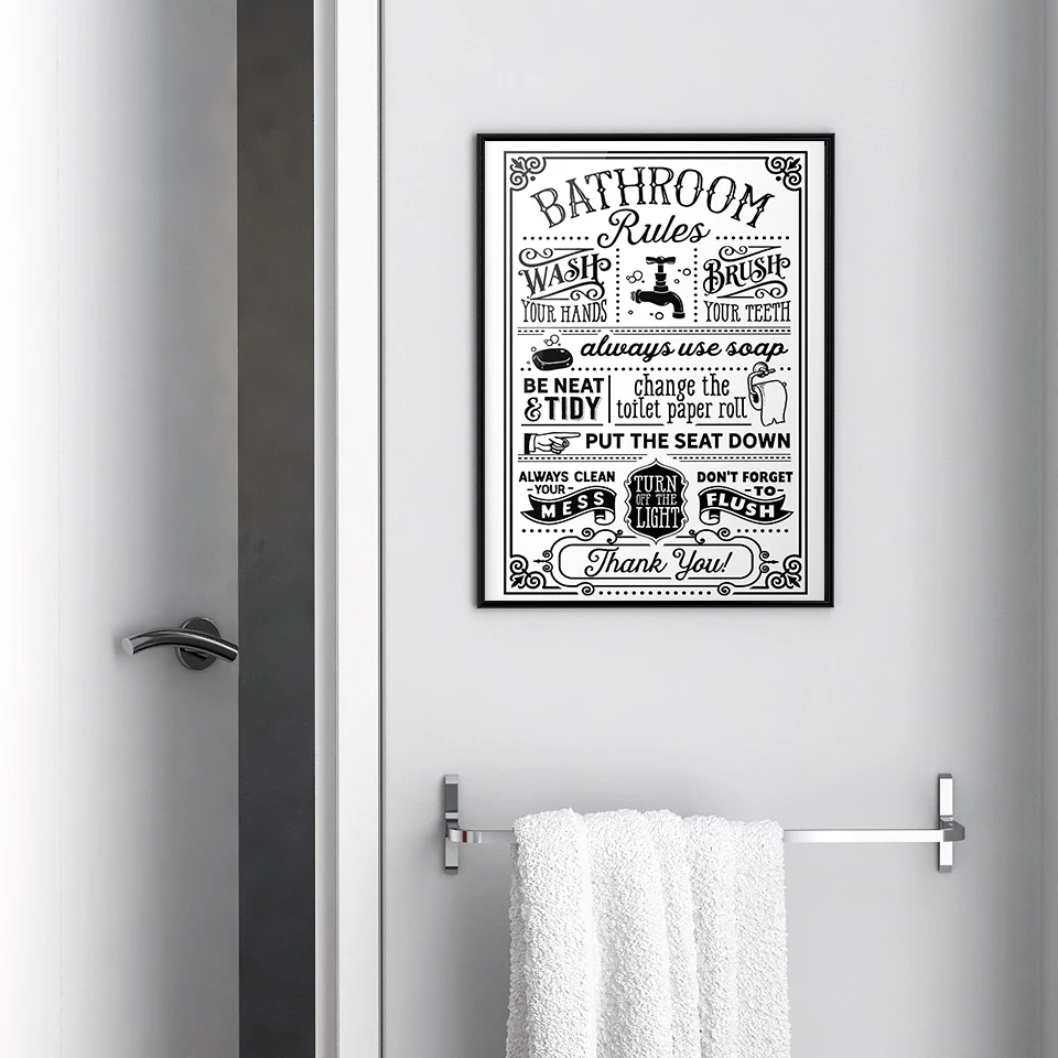 Śmieszne Znaki Zasad Łazienki Plakat Na Płótnie Szukaj Słów Wall Art Cytat Malarstwo Najlepszy Toliet Print Nowoczesny Humor Obraz Home Decor — zdjęcie 3