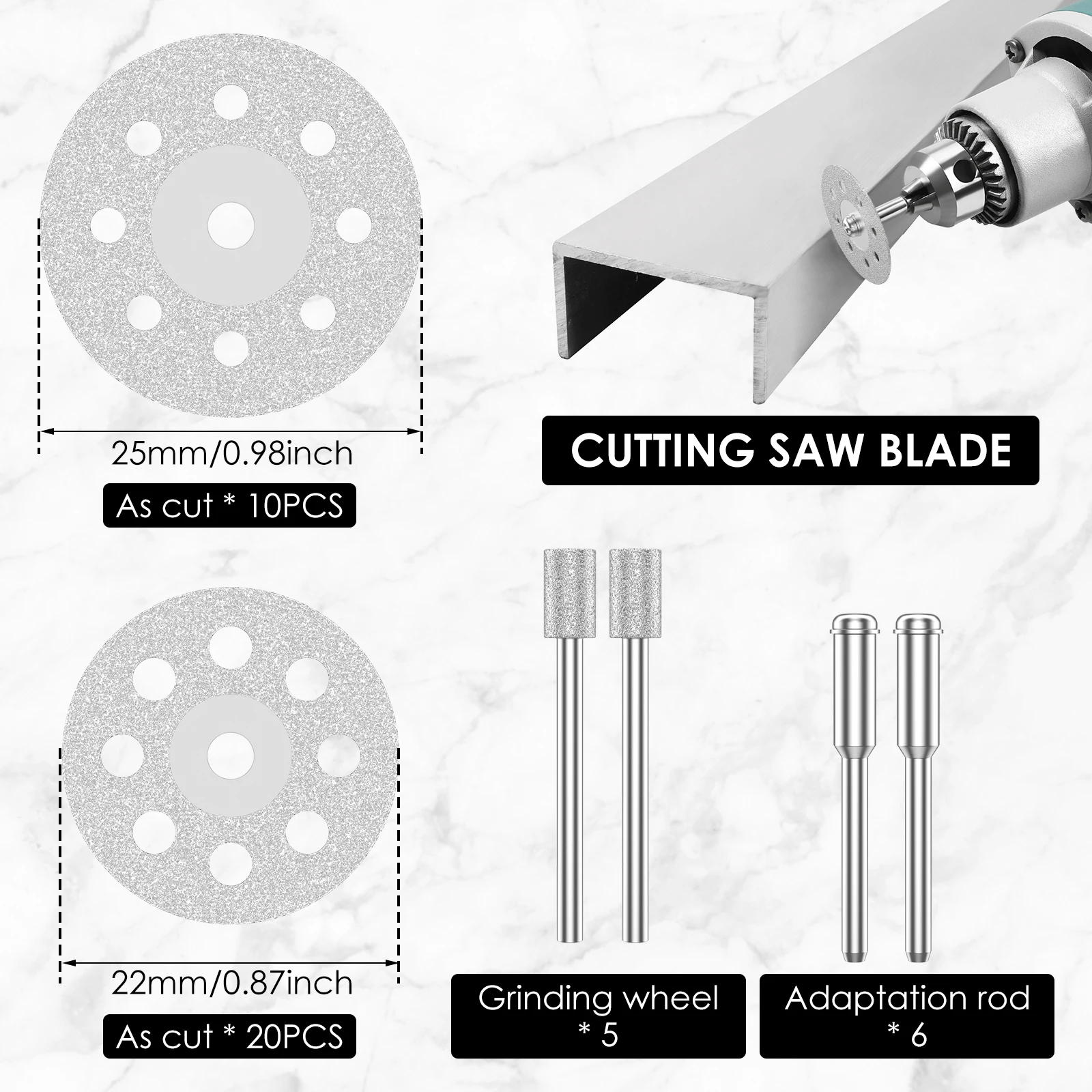 41Pcs Diamond Cutting Wheel Rotary Tool Cutting Discs with 6Pcs Rod Glass Stone Cut Off Disc With Grinding Wheels for Air Tool