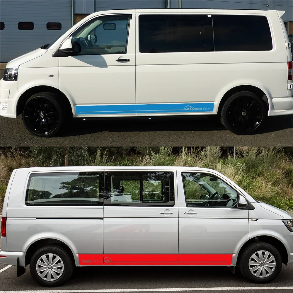 2Pcs Car Door Side Stickers For Volkswagen Multivan Transporter Caravelle T5 T6 Vinyl Decals Outdoor Edition Car Accessories