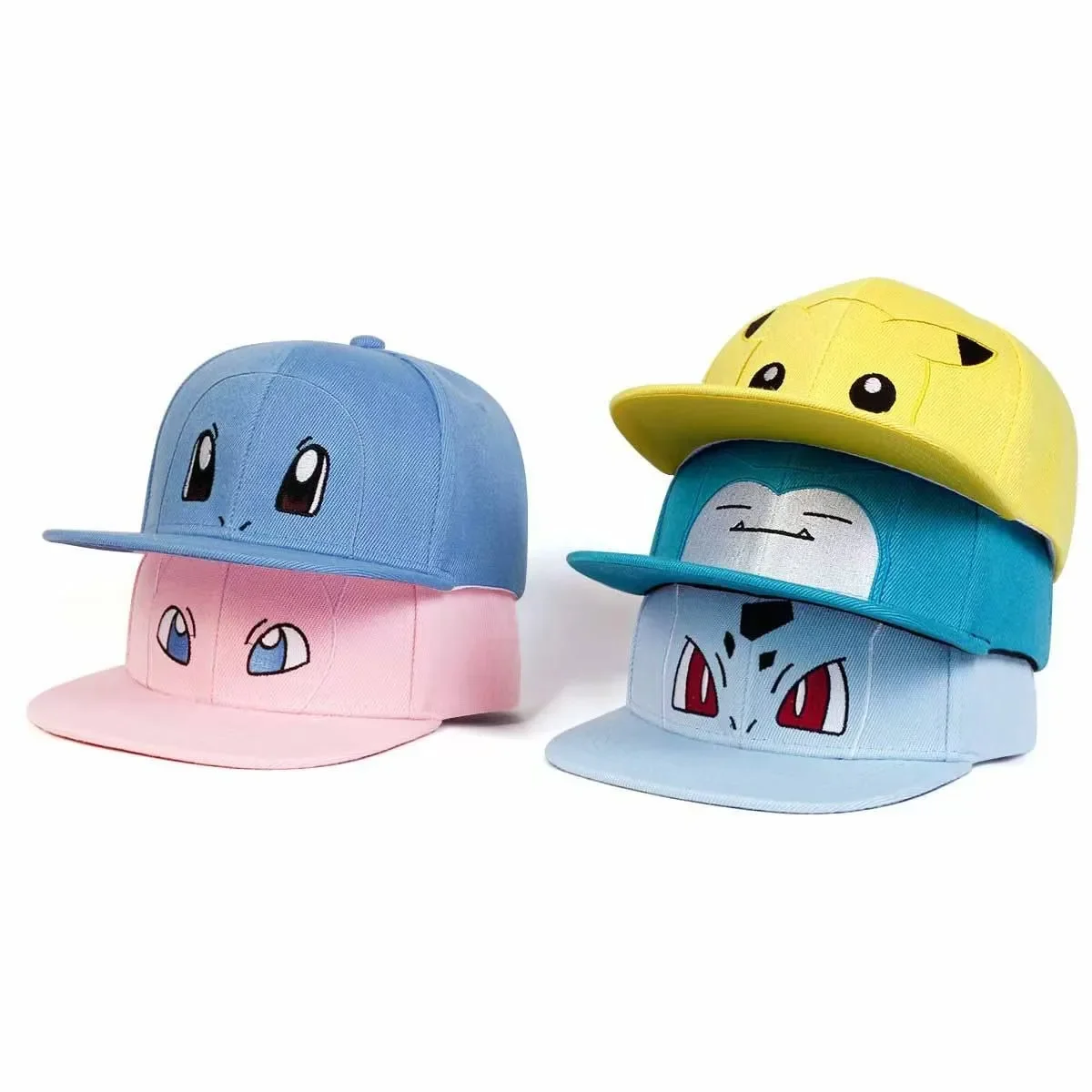 Cute Pokemon Anime Figure Pikachu Squirtle Bulbasaur Snorlax Adjustable Cartoon Hats Cosplay Hip Hop Baseball Cap Sunhat