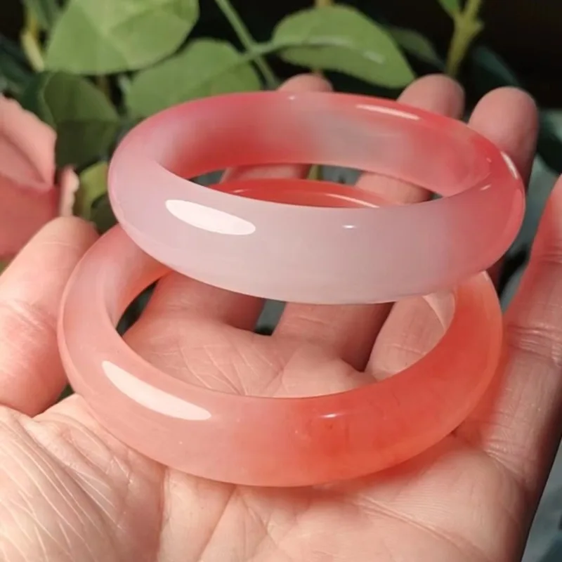 

Natural Watermelon Red Hand-carved Wide Jade Bracelet Fashion Boutique Jewelry Women's Light Pink Flat Bracelet Gift